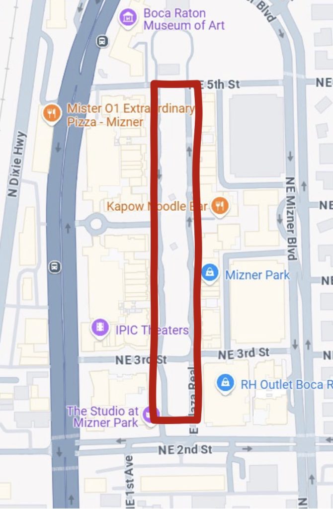 The Mizner Park phase of the future Boca Raton autonomous shuttle program. (Credit: Boca Raton CRA)