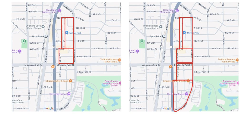 Phases two and three of the future Boca Raton autonomous shuttle program. (Credit: Boca Raton CRA)