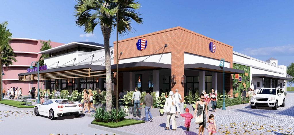 A rendering of the future outdoor dining portion of American Social, Delray Beach, FL. (Planning Document)