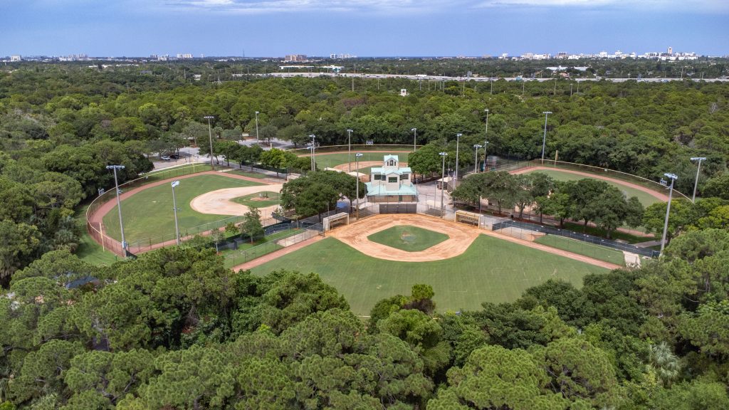 Baseball and softball fields at Sugar Sand Park, July 2025. (Photo: Boca Daily News)