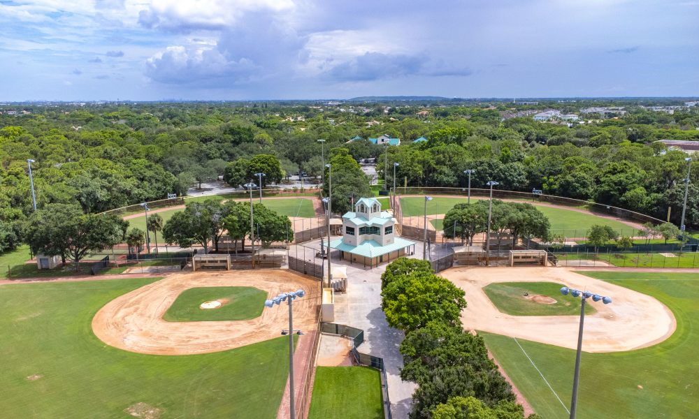 Baseball and softball fields at Sugar Sand Park, July 2025. (Photo: Boca Daily News)