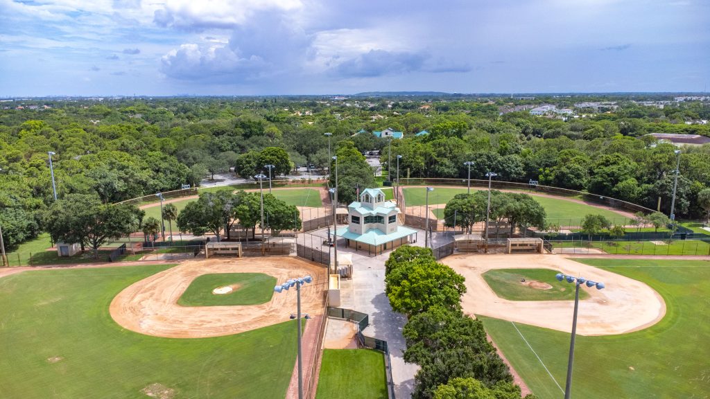 Baseball and softball fields at Sugar Sand Park, July 2025. (Photo: Boca Daily News)