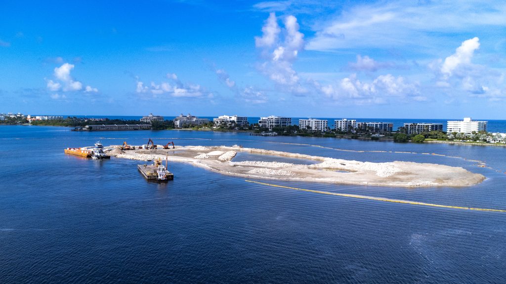 The northern island of Bonefish Cove under construction in Palm Beach County's portion of the ICW, Aug. 2025. (Photo: Boca Daily News)