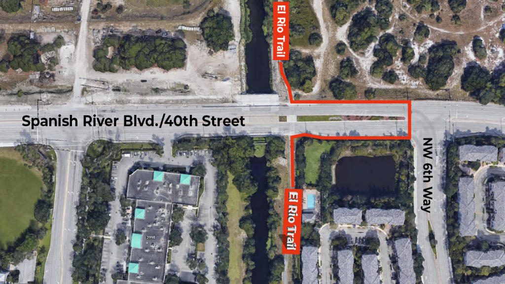 Spanish River Boulevard near the El Rio Trail crossing, Aug. 2025. (Credit: City of Boca Raton)