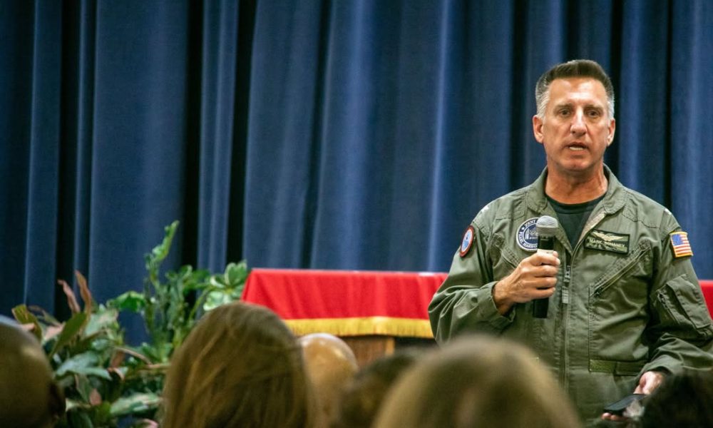 Joint Base Pearl Harbor-Hickam Commander Capt. Mark Sohaney talks with ombudsmen, key spouses, and military members from the base's tenant commands at the Koontz Chapel on JBPHH, March 12, 2024. (DVIDS/ U.S. Navy photo by Chief Mass Communication Specialist Christopher D. Blachly)