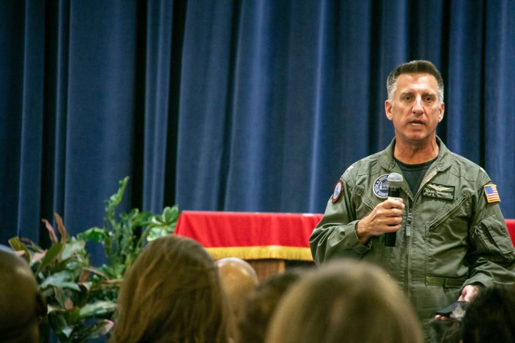 Joint Base Pearl Harbor-Hickam Commander Capt. Mark Sohaney talks with ombudsmen, key spouses, and military members from the base's tenant commands at the Koontz Chapel on JBPHH, March 12, 2024. (DVIDS/ U.S. Navy photo by Chief Mass Communication Specialist Christopher D. Blachly)