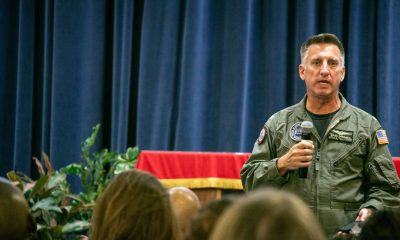 Joint Base Pearl Harbor-Hickam Commander Capt. Mark Sohaney talks with ombudsmen, key spouses, and military members from the base's tenant commands at the Koontz Chapel on JBPHH, March 12, 2024. (DVIDS/ U.S. Navy photo by Chief Mass Communication Specialist Christopher D. Blachly)