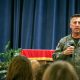 Joint Base Pearl Harbor-Hickam Commander Capt. Mark Sohaney talks with ombudsmen, key spouses, and military members from the base's tenant commands at the Koontz Chapel on JBPHH, March 12, 2024. (DVIDS/ U.S. Navy photo by Chief Mass Communication Specialist Christopher D. Blachly)